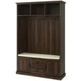 thumbnail image 4 of Wooden Hall Tree with 3 Hooks, 3-in-1 Storage Shoe Cabinet with 2 Drawers 2 Cabinets and Open Shelves, Entryway Bench with Padded Seat, Mudroom Bench for Entrance Hallway Living Room (Brown), 4 of 9