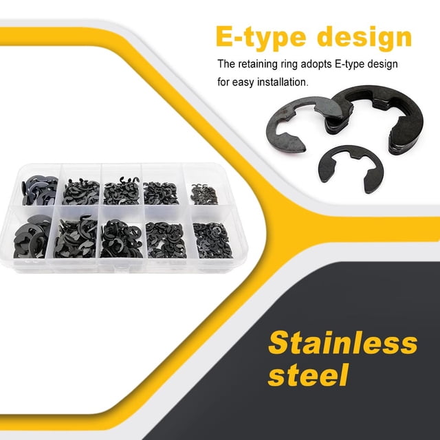 580pcs Retaining Rings Convenient External Circlip Stainless Steel Wear-resistant Snap Ring Opening Hook Hardware Assorted Kits Black