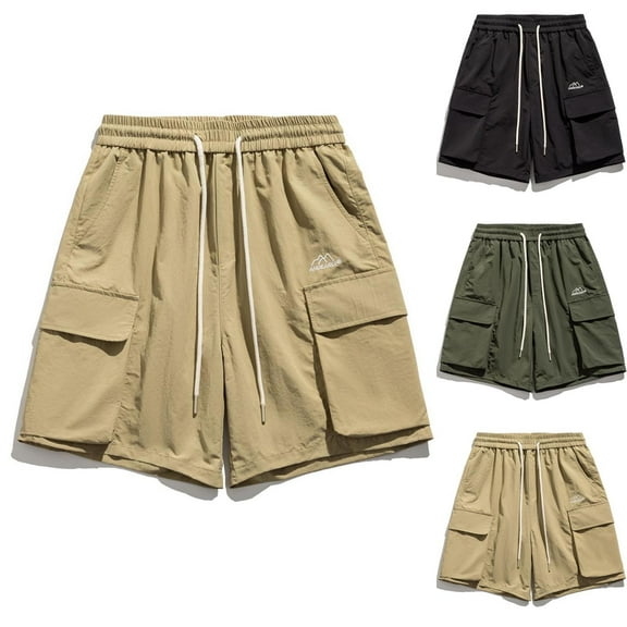 RYDCOT Men's Soft & Light Athletic Nylon Shorts with Big Pockets 5"Gym Workout Running Quick Dry Tennis Shorts for Men Khaki