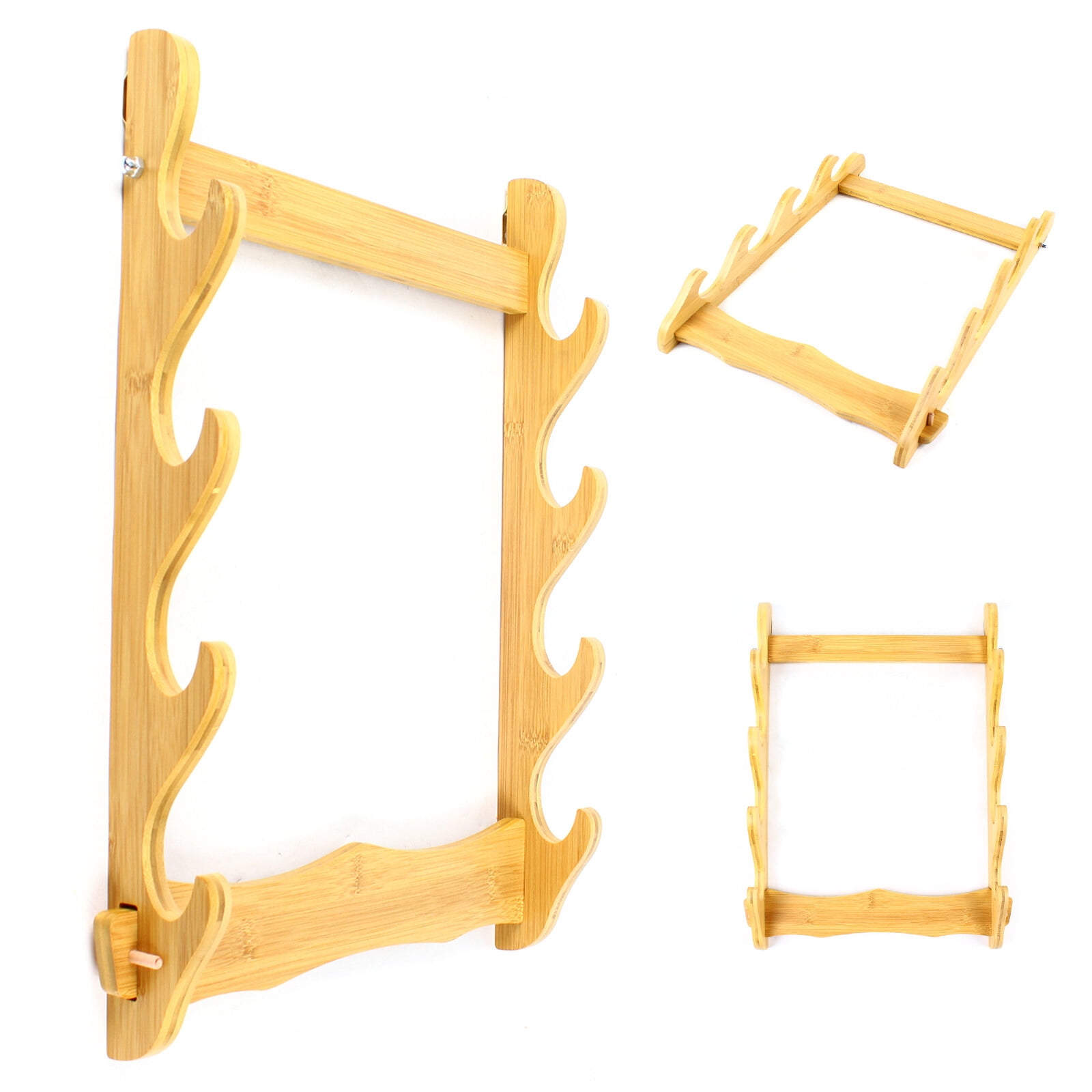 Wall Mounted Sword Storage Holder, 4 Tiers Wooden Display Stand for Katana, Flutes, Fishing Rods