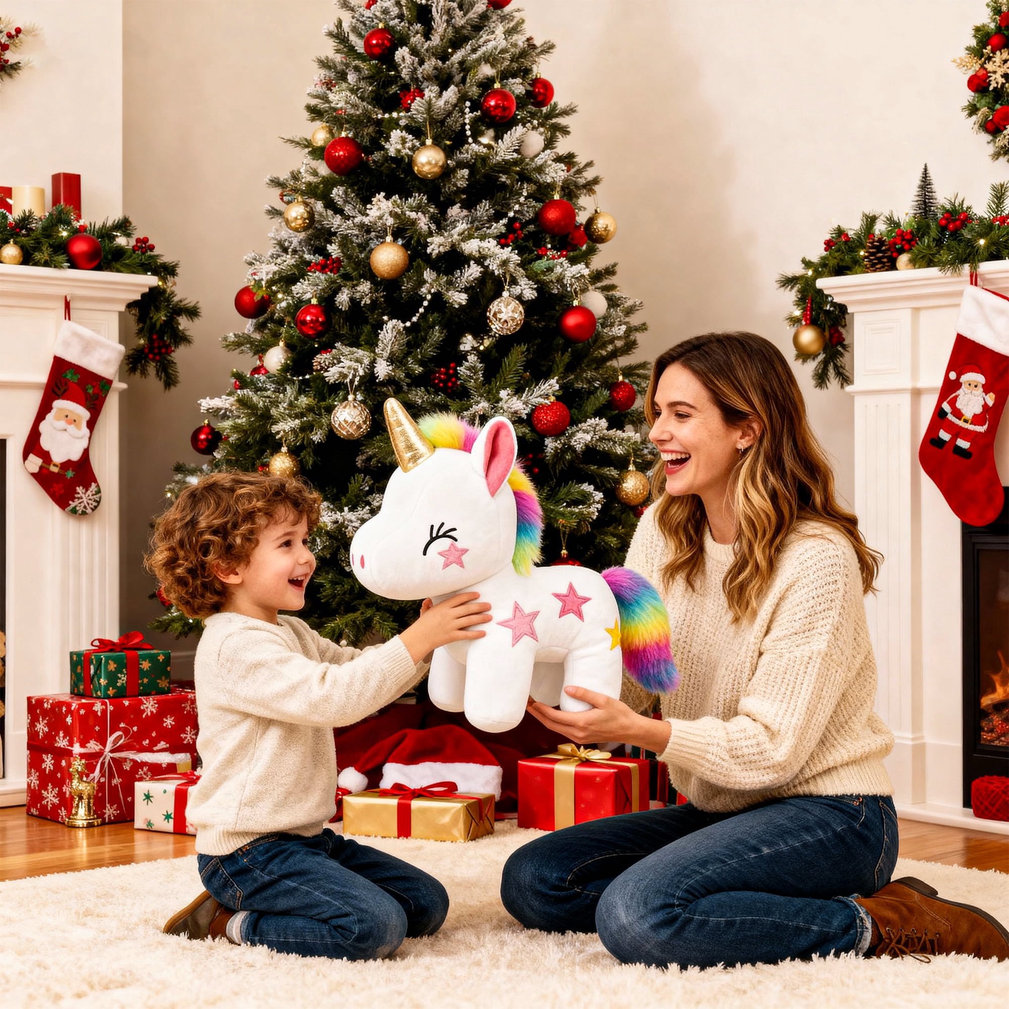 Dolizu 4-Pack Unicorn Plush Set: 1 large 11.8in + 3 small 4in unicorns. Ideal for kids’ play, bedtime and gifts for all ages.