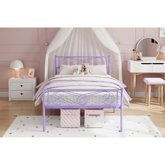 Noise Free Metal Platform Bed Frame with Headboard, Sturdy Slat Support & 12.2" Under Storage, No Box Spring Needed, Available in Twin and King Sizes