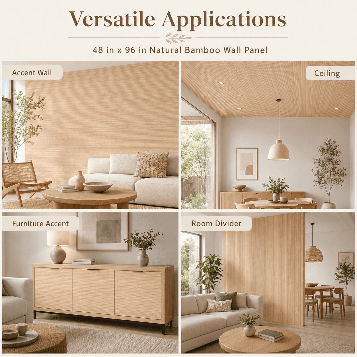 Yeslife Natural Bamboo Wall Panel Roll, 48 in x 96 in Flexible Cut-to-Fit Interior Wall Decor for Living Room and Bedroom, 32 sq ft