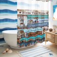thumbnail image 5 of No Hook Shower Curtain, Rustic Star Farm Shower Curtains for Bathroom with See Through Top Window, American Country Berry Wood Grain Waterproof & Washable Bath Curtain Extra Long 72"x84", 5 of 9