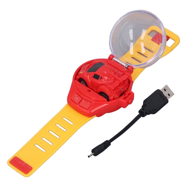 Mini coche de control remoto juguetes de reloj de carga USB dibujos animados lindos muñecas carreras de relojes niños niñas Rojas