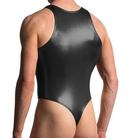 BYHONG Mens Seductive Lingerie Artificial Leather Bodysuit Siamese Temptation Womens Underwear Black M