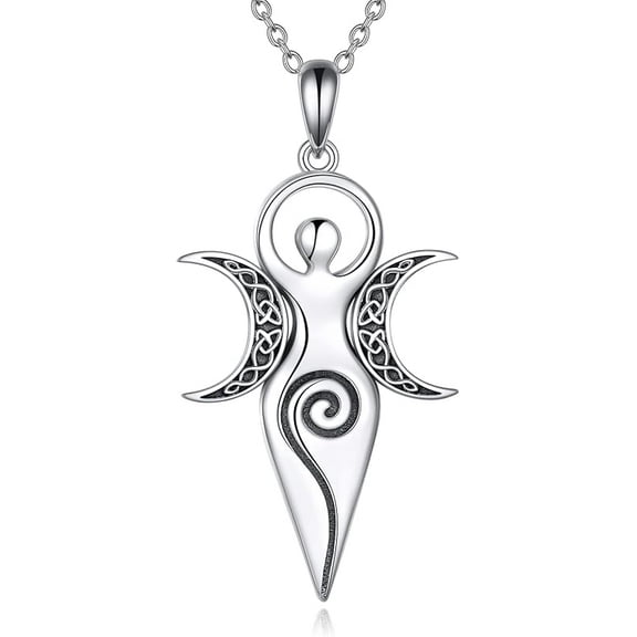 Triple Moon Goddess Amulet Pendant Necklace Sterling Silver Wiccan Jewelry for Women