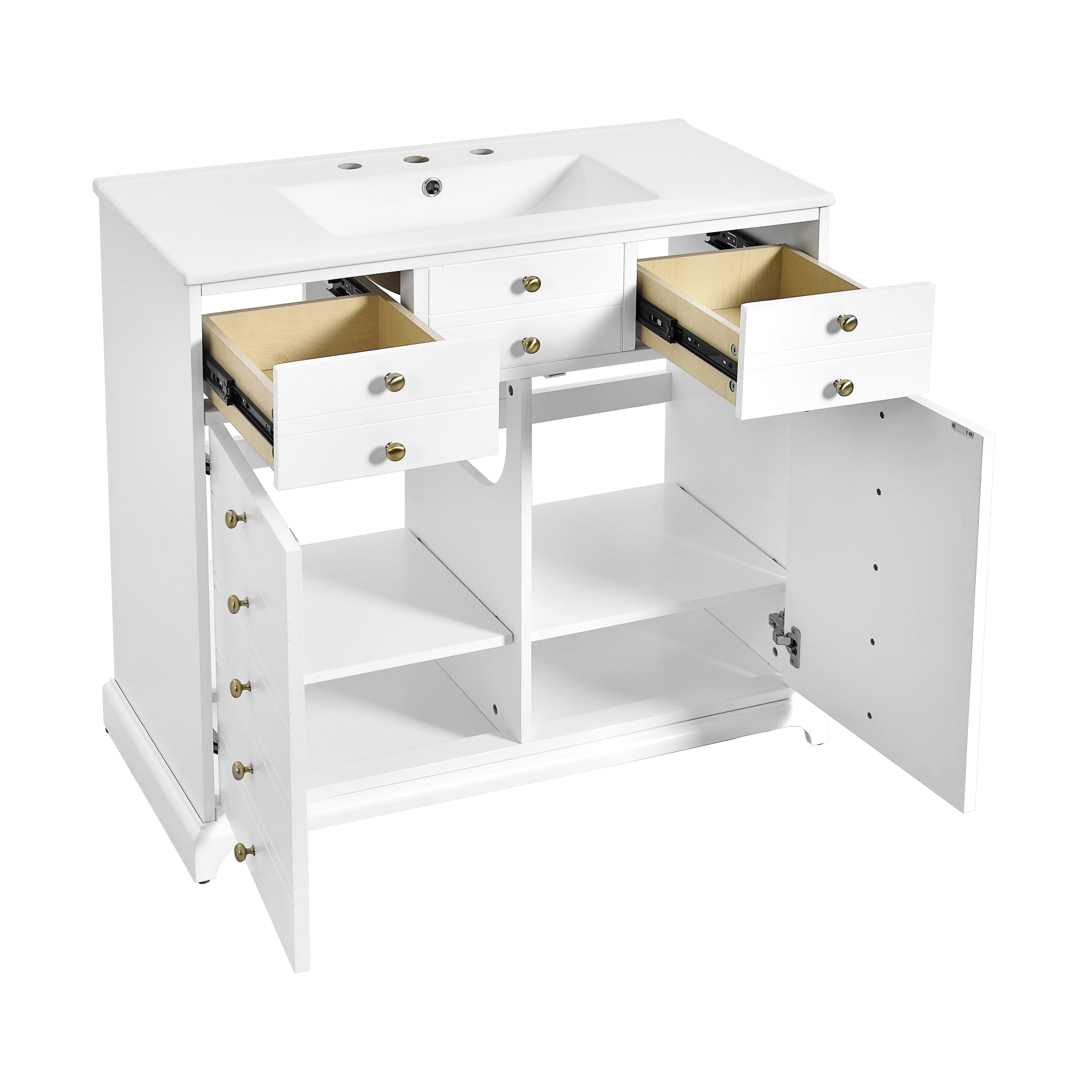 Harper & Bright Designs 36" Bathroom Vanity with Sink, Bathroom Storage Cabinet with Drawers, Single Sink Bathroom Vanity with Soft Closing Doors, White