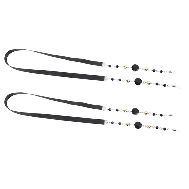 SOPOTUTU 2Pcs Vintage Black Eyeglasses Strap with Crystal Embellishments Comfortable Ribbon for Hanging Use