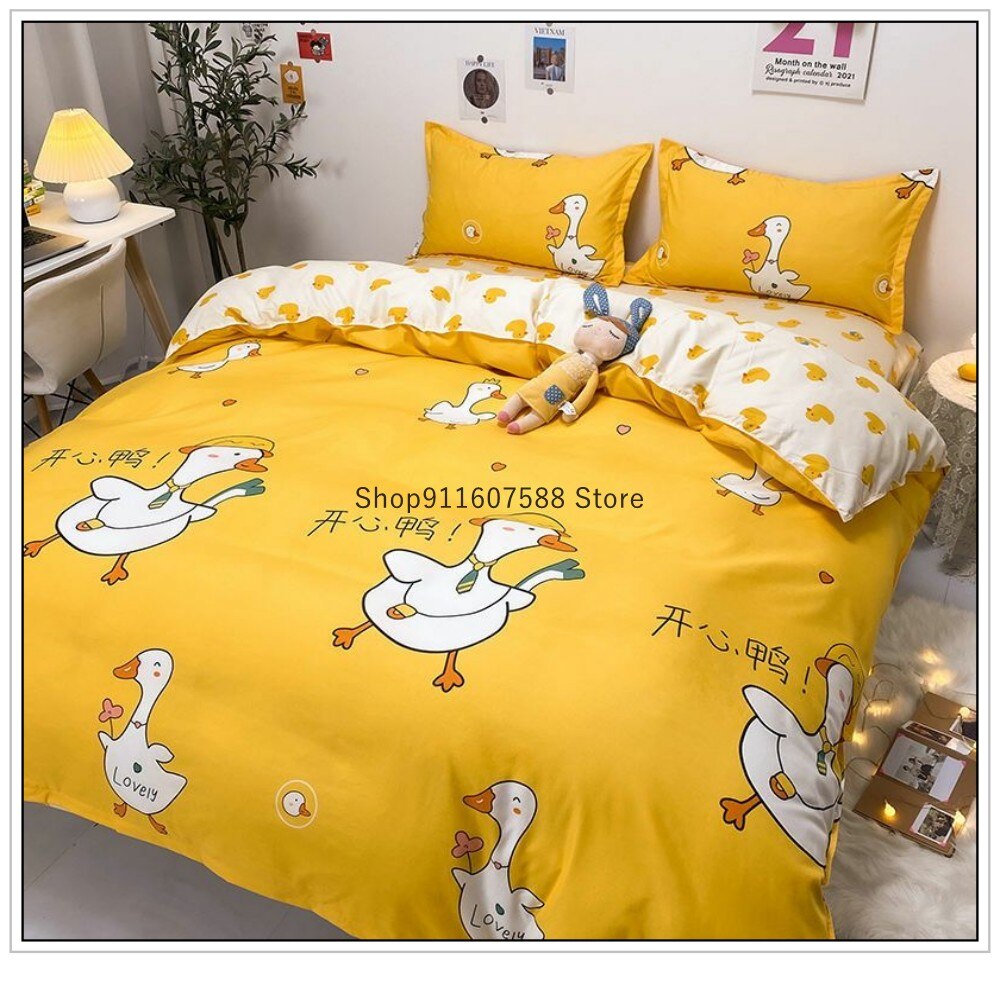 White Little Yellow Duck Bedding Sets Cute Duvet Cover With Pillowcase