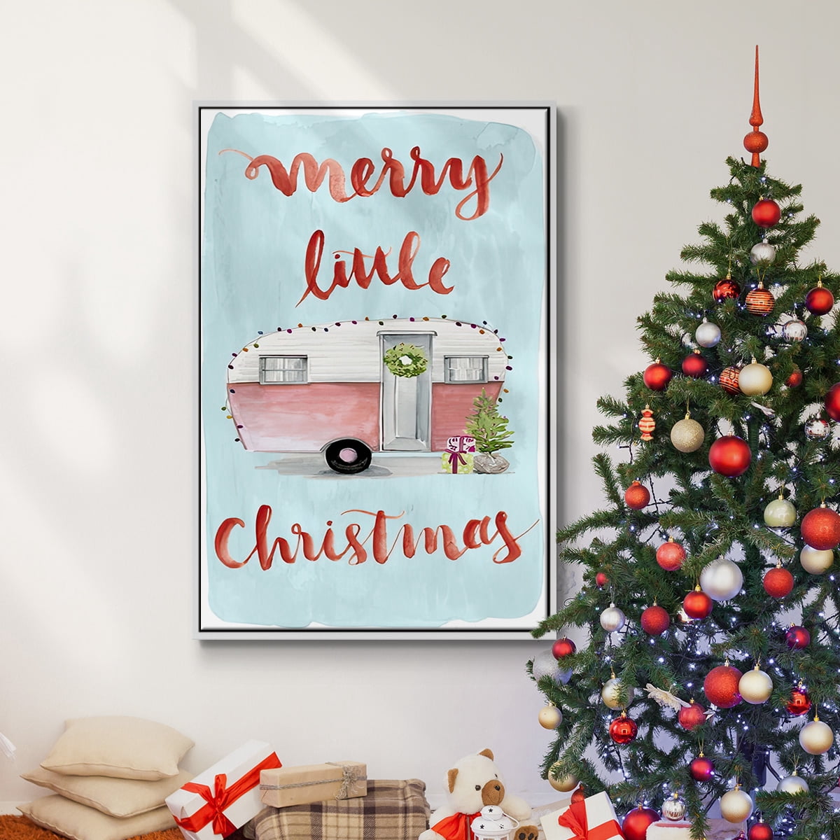 Christmas Cars Collection B - Framed Gallery Wrapped Holiday Canvas - 27 x 41 - White Frame