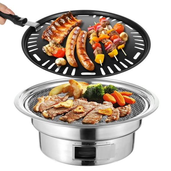 Korean BBQ Charcoal Grill Set, Small Charcoal Grill Pan, Portable Grill Stainless Steel Barbecue Grill Tabletop Outdoor Indoor Camping BBQ Grill