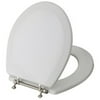 Molded Wood Toilet Seat with Nickel Finish Hinges, White