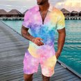 thumbnail image 4 of Mens Summer Outfits Shorts Banded Collar Printing Beach Outfits Flower Print Summer Tropical Suit Comfy Outdoor Casual Vacation Travel Suit,Multicolour,M, 4 of 4