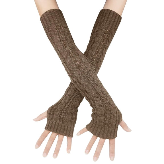 Ksopiavobs Womens Winter Warm Over Elbow Long Fingerless Thumb Hole Gloves Mittens Knitted Arm Warmer