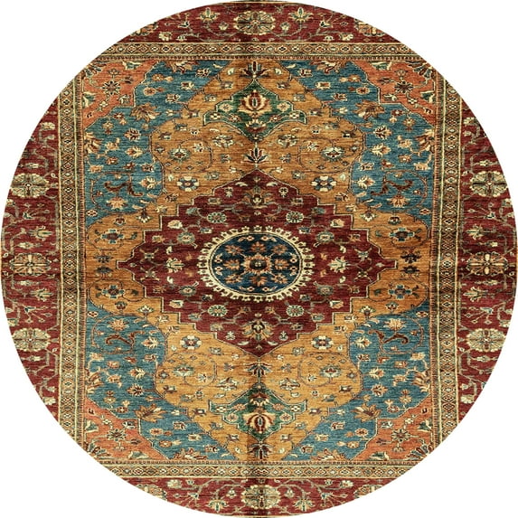 Ahgly Company Indoor Round Abstract Saffron Red Persian Area Rugs, 5' Round