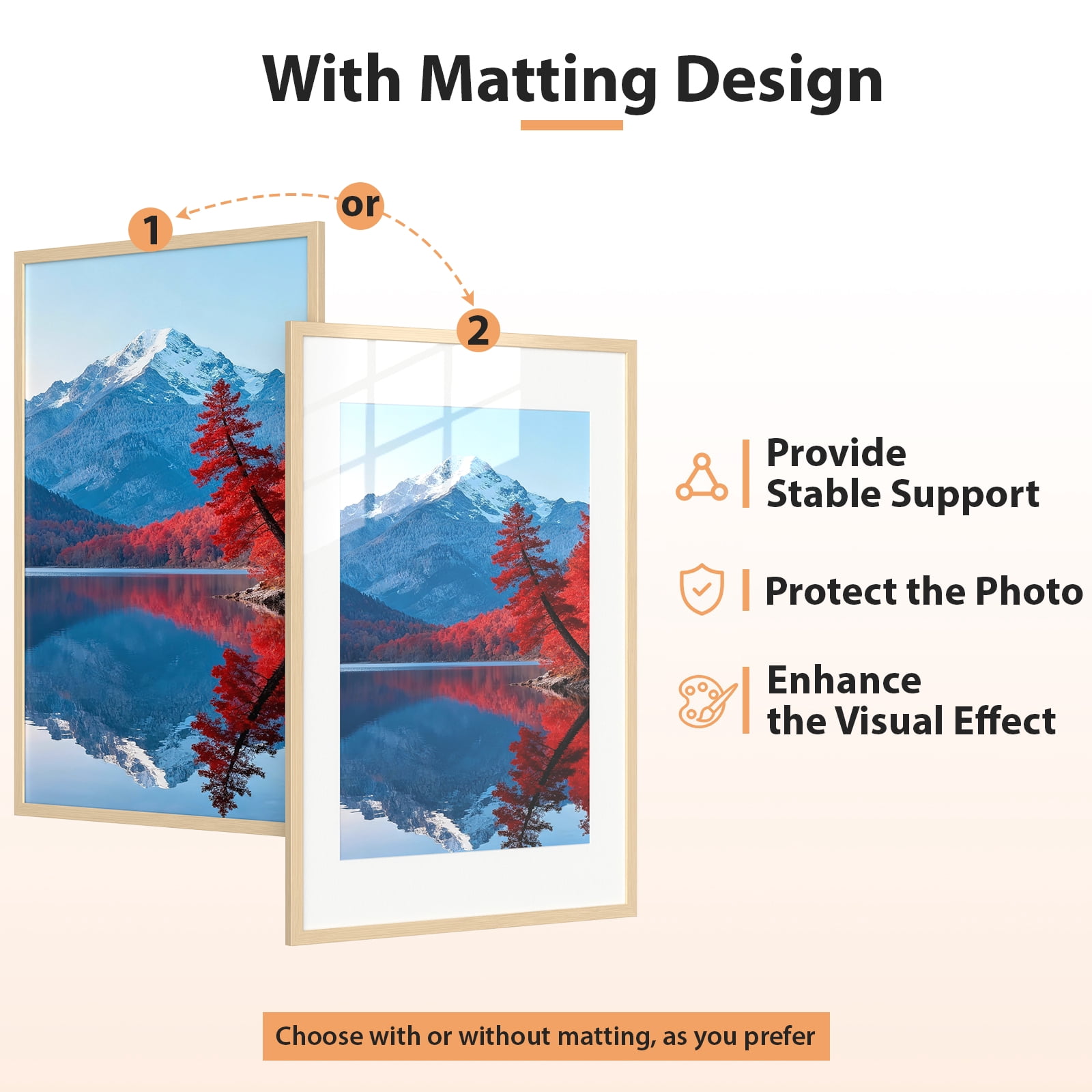 LIZEVINC 4 Pack 11x14 Picture Frame, Display Pictures 8x10 with Mat or 11x14 Without Mat, Wall Hanging Photo Frame, Wood Grain