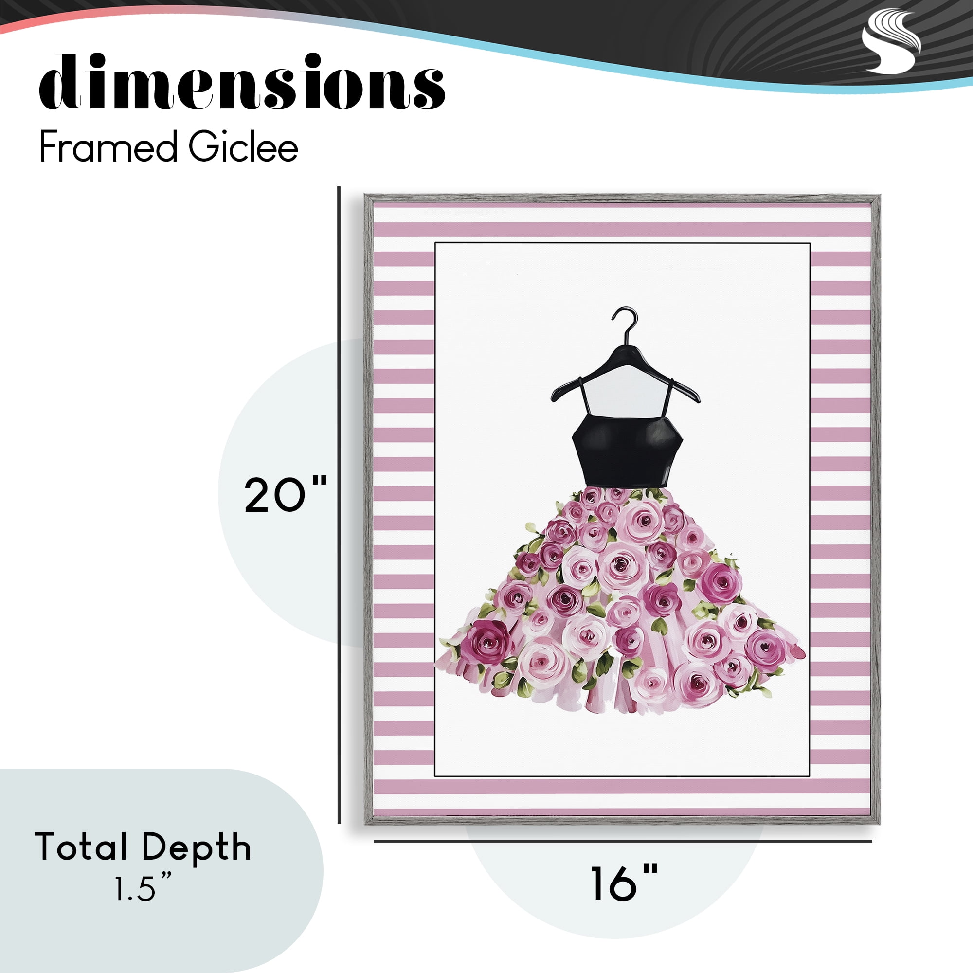 Flower Bedecked Dress Gray Framed Giclee Art, design by Christine Simpson Art