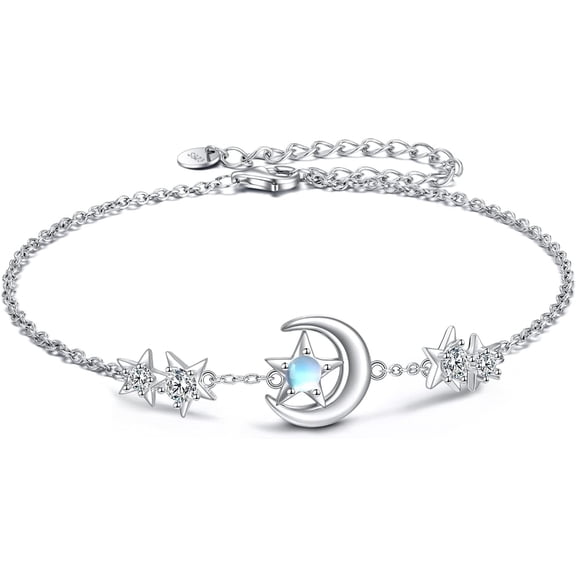 YAFEINI Moon Star Anklet for Women Sterling Silver Star Moon Anklet Bracelet Chain Anklets Jewelry Gifts for Women