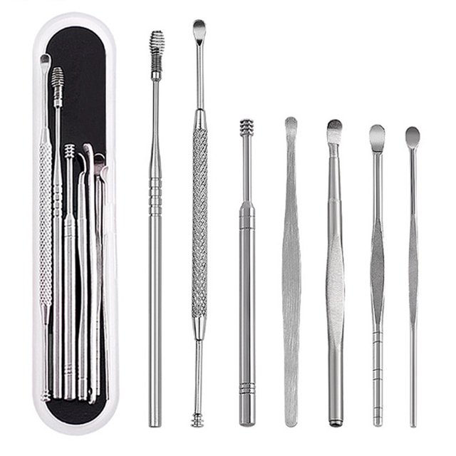 7PCS Stainless Steel Ear Wax Remover Earpick Ear Cleaner Set with Storage Box