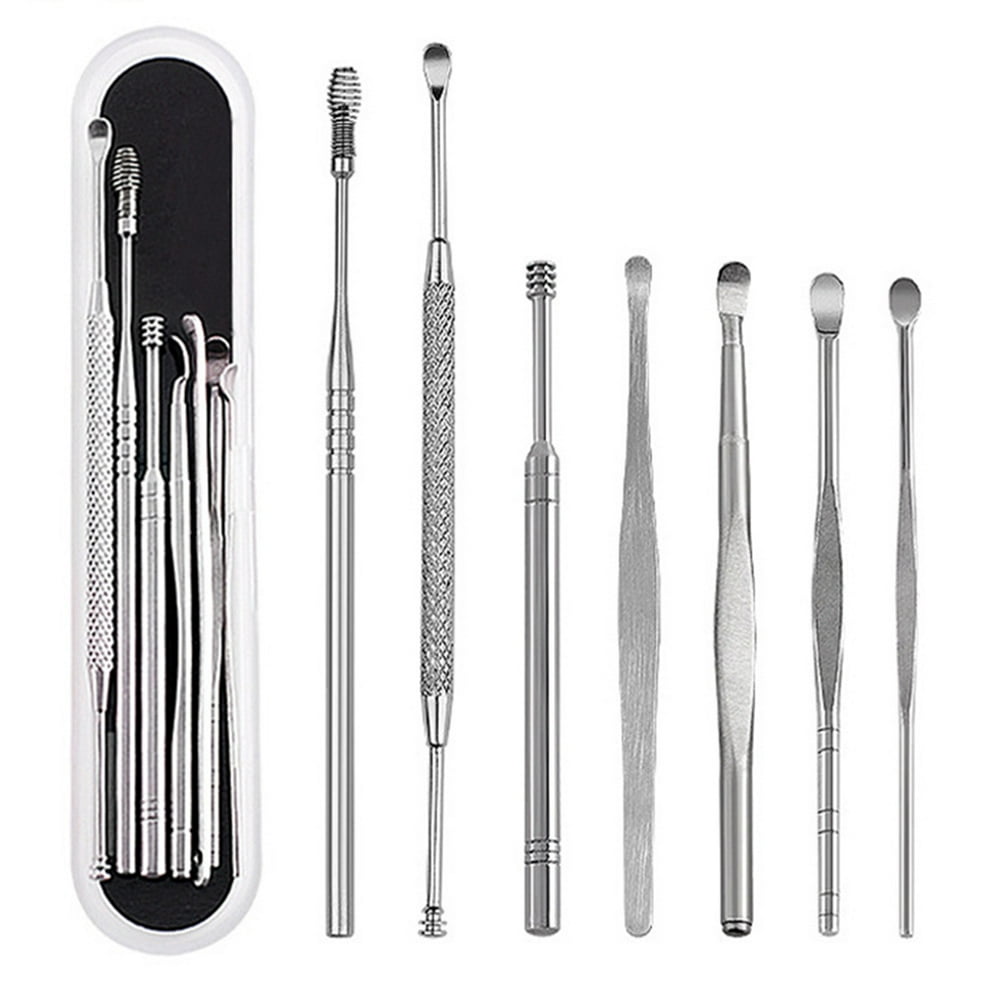 Stainless steel earwax removal kit ear cleaner set with storage box, 7