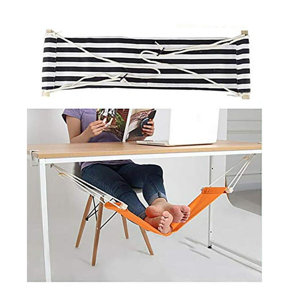 Home-organizer Tech Portable Adjustable Foot Hammock for Corner Desk Office Foot Rest Mini Under Desk Foot Rest Hammock for Home, Office, Airplane, Travel, Study and Relaxing (Black White Strip)