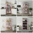 thumbnail image 3 of 5 Tier Foldable Storage Shelves with Wheels, 28"Lx13"Dx63"H Foldable Shelves, Freestanding Wire Metal Shelf for Storage, No Assembly Rack for Garage Kitchen, Basement, Pantry(Pink), 3 of 8