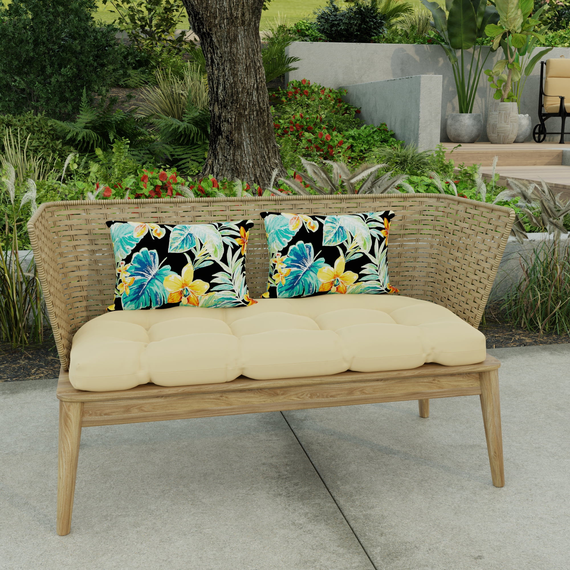Jordan Manufacturing 12" x 18" Beachcrest Caviar Black Floral Rectangular Outdoor Lumbar Throw Pillow (2 Pack)