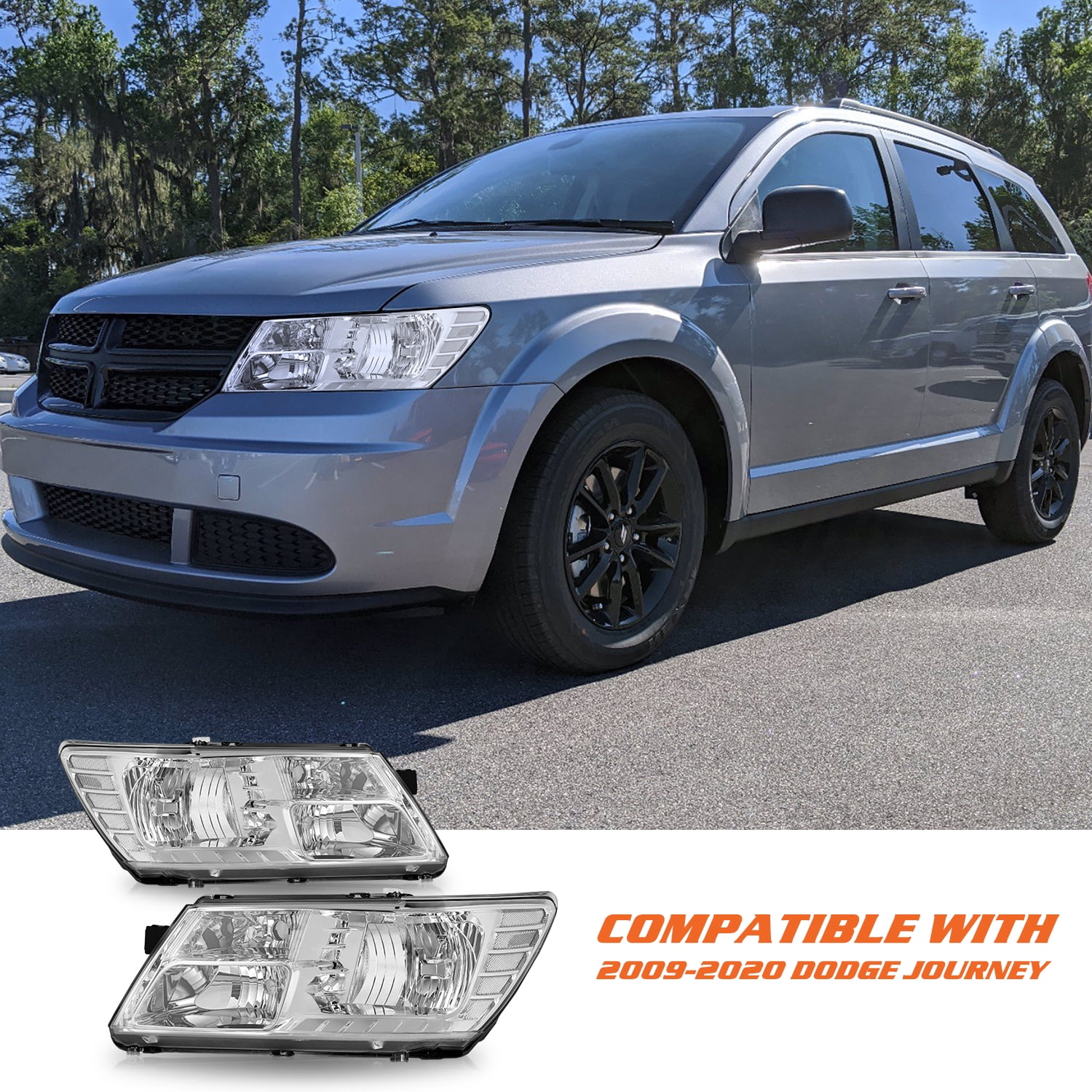For 2009-2018 Dodge Journey Headlamp Chrome Clear Replacement Set Headlight L&R