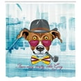 thumbnail image 3 of Hipster Greyhound Dog Hat Glasses Bow Tie Tobacco Pipe Detective Shower Curtain, 3 of 3