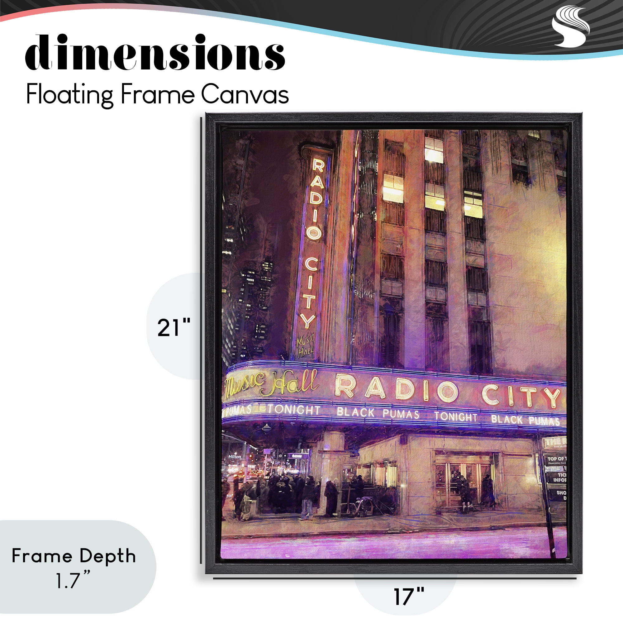 Stupell Industries Radio City Music Hall Black Framed Floater Canvas Wall Art, design by Grotto Studios