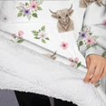 thumbnail image 3 of Oversized Wearable Blanket Hoodie,White Highland Cow Flower Pattern Sherpa Blanket Hoodie with Super Pockets,Super Warm Fuzzy Pullover for Women & Men, 3 of 6
