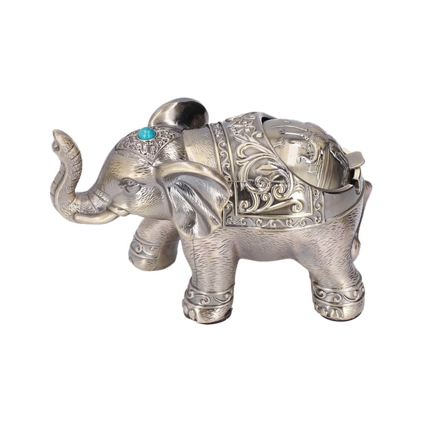 Cenicero vintage con forma de elefante, resistente al viento, con relieve, de metal duradero, antideslizante, estable y exquisito.
