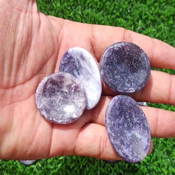 Lapidolite Worry Stone for Crystal Healing Pocket Palm Stone Thumb Stone 5 Pcs