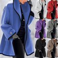 thumbnail image 2 of Women's Thick Wool Hooded Cardigan, Solid Color Windbreaker Outerwear, Casual Daily Jacket, Gray, XXXL, 2 of 5