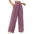 thumbnail image 2 of Pantalones de Pijama Holgados de Punto Suave con Bolsillos y Pernera Acanalada para Mujer con Cordón Ajustable. Rojo Púrpura M, 2 of 10