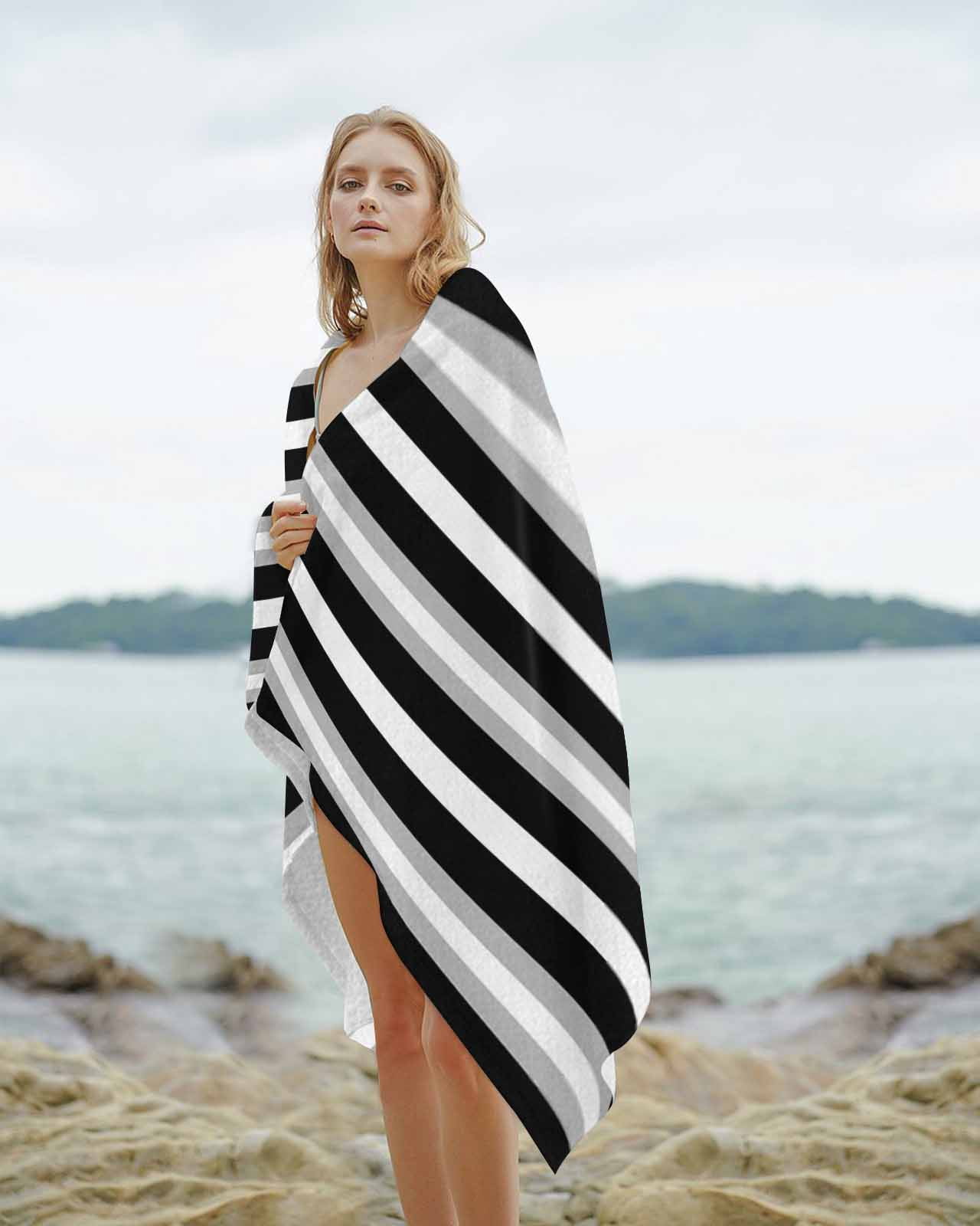 Black Grey Stripe Beach Towels Oversized Super Absorbent, Minimalist Farmhouse Striped Lightweight Bath Towel Quick Dry Sets For Bathroom/Pool/Rv Camping/Beach Play/Gym Room/Picnic 35"x70"