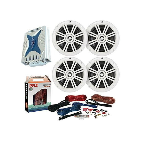 Kicker 41KM604W 4x 6.5" White Speakers W/ Pyle PLMRA430BT 1000W 4Ch Amp   Pyle PLMRAKT8 Amp Kit
