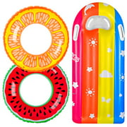 balnore Pool Floats for Kids, 3 Pcs Inflatable Swim Tube Raft with Summer Fruits Painting