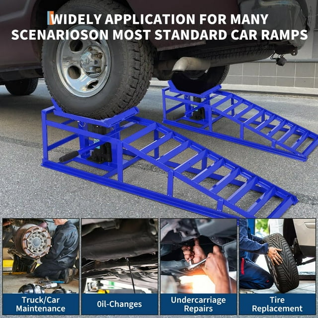 Yiwa Hydraulic Vehicle Service Ramps Set of 2, Low Profile Car and Truck Lifting Ramps with Adjustable Height, 5 Ton Capacity