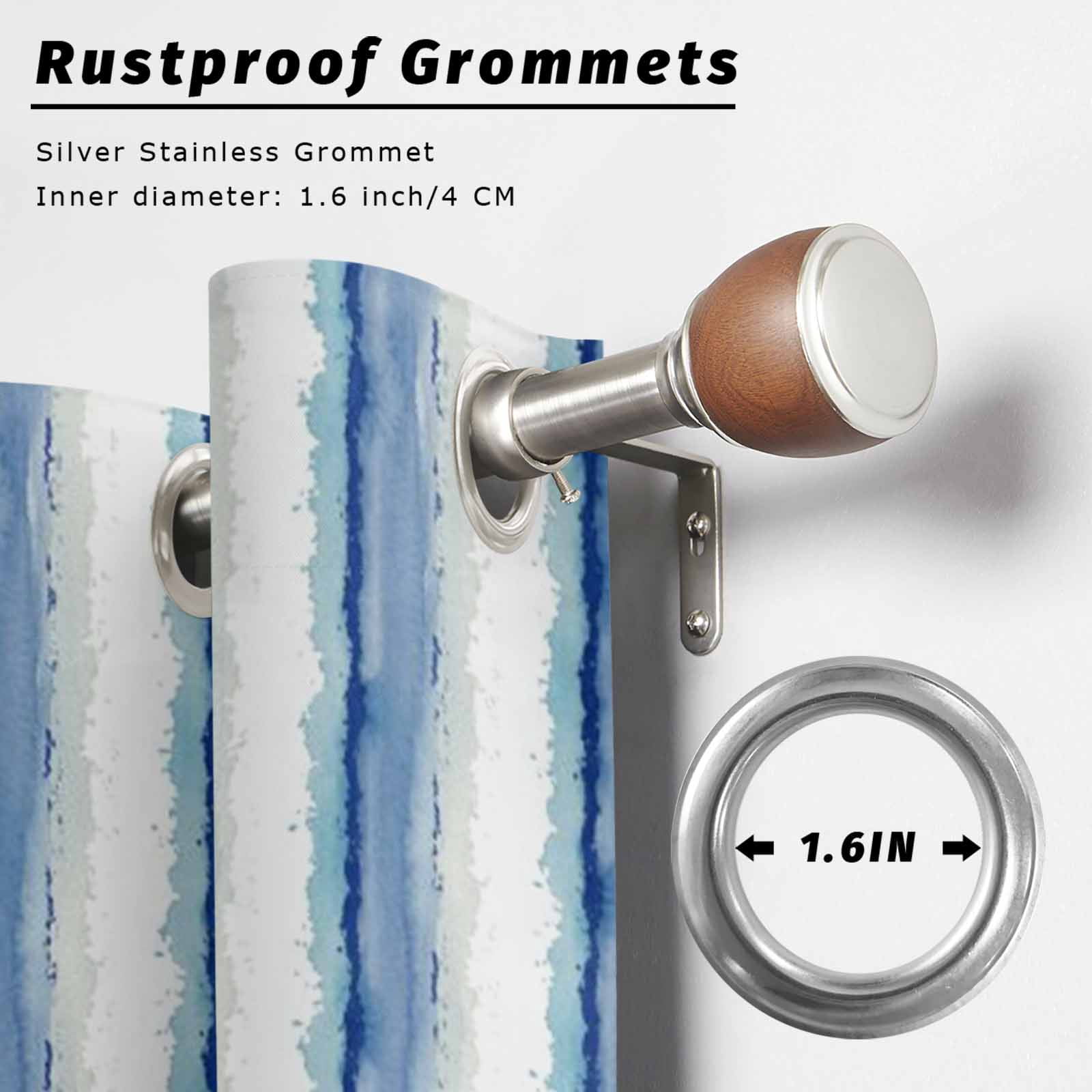 Abstract Blue Stripes Outdoor Curtains for Patio, Minimalist Faded Denim Striped Country Sunshade Privacy Drapes Grommet Waterproof Outside Curtains for Porch/Cabana/Balcony 54"x 108", 1 Panel