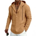 thumbnail image 2 of Maean Mens Cotton Linen Shirts with Hoodie Long Sleeve Button Neck Shirt Fashion Casual Vacation Tops, 2 of 7