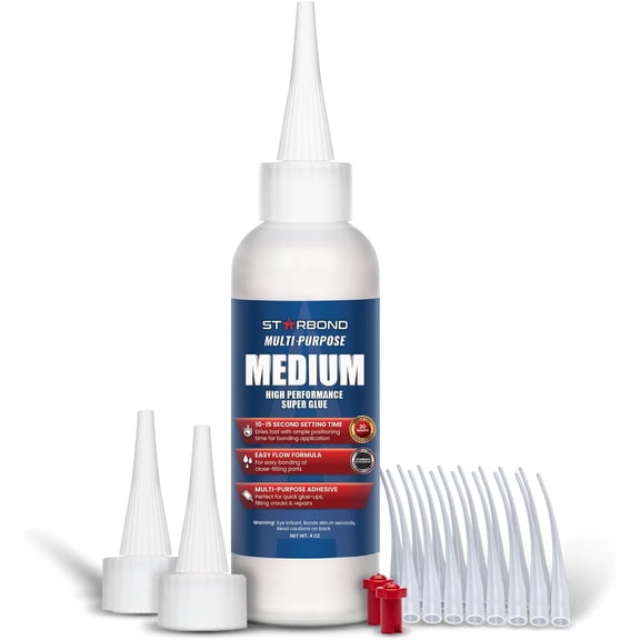 Starbond 4 oz. Medium Super Glue Pro Kit - Multi-Purpose Medium Cyanoacrylate (CA) Glue for Quick Glue-Ups, Woodworking, Woodturning, Guitar Repair