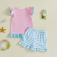 thumbnail image 4 of TOWED22 Baby Infant Girl Clothes 2 Piece Print Ruffle Sleeve Tank Tee Elastic Waist Shorts Set Summer Outfits Cute(Pink,18-24 M), 4 of 5