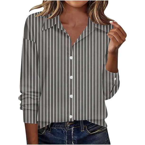 Camisas de Manga Larga para Mujeres Blusa de Trabajo Casual de Ajuste Suelto con Collar de Solapa Versátil Capa de Color Sólido