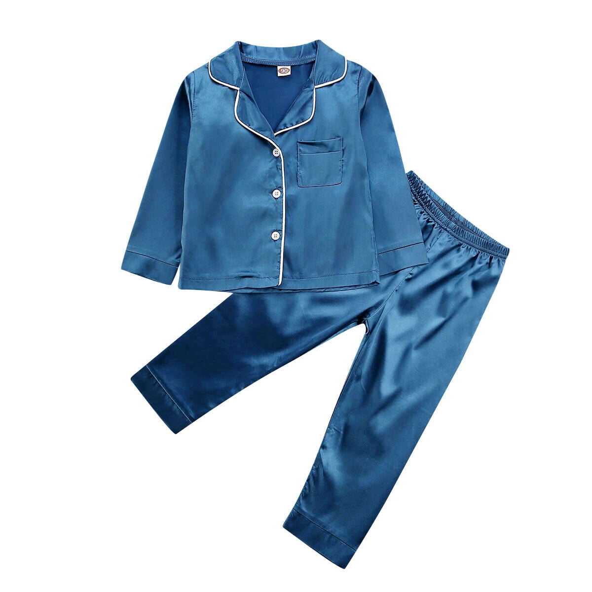 WUAI Toddler Baby Boy Girls Satin Pajamas Set Long Sleeve Button-Down Sleepwear Loungewear 2 Piece Silk Pjs