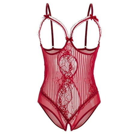 

Ruidigrace Fashion Lingerie Bodysuit for Women Lace Backless Bandage Open Crotch Jumpsuit Pajamas