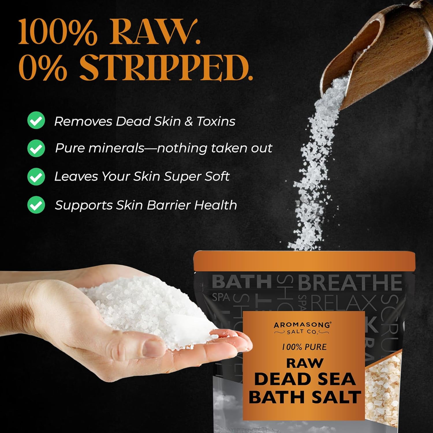 Aromasong Raw Dead Sea Bath Salt 5 lb – Minimally Cleaned, Mineral-Rich with Dead Sea Mud, 100% Pure Natural Soaking Salts