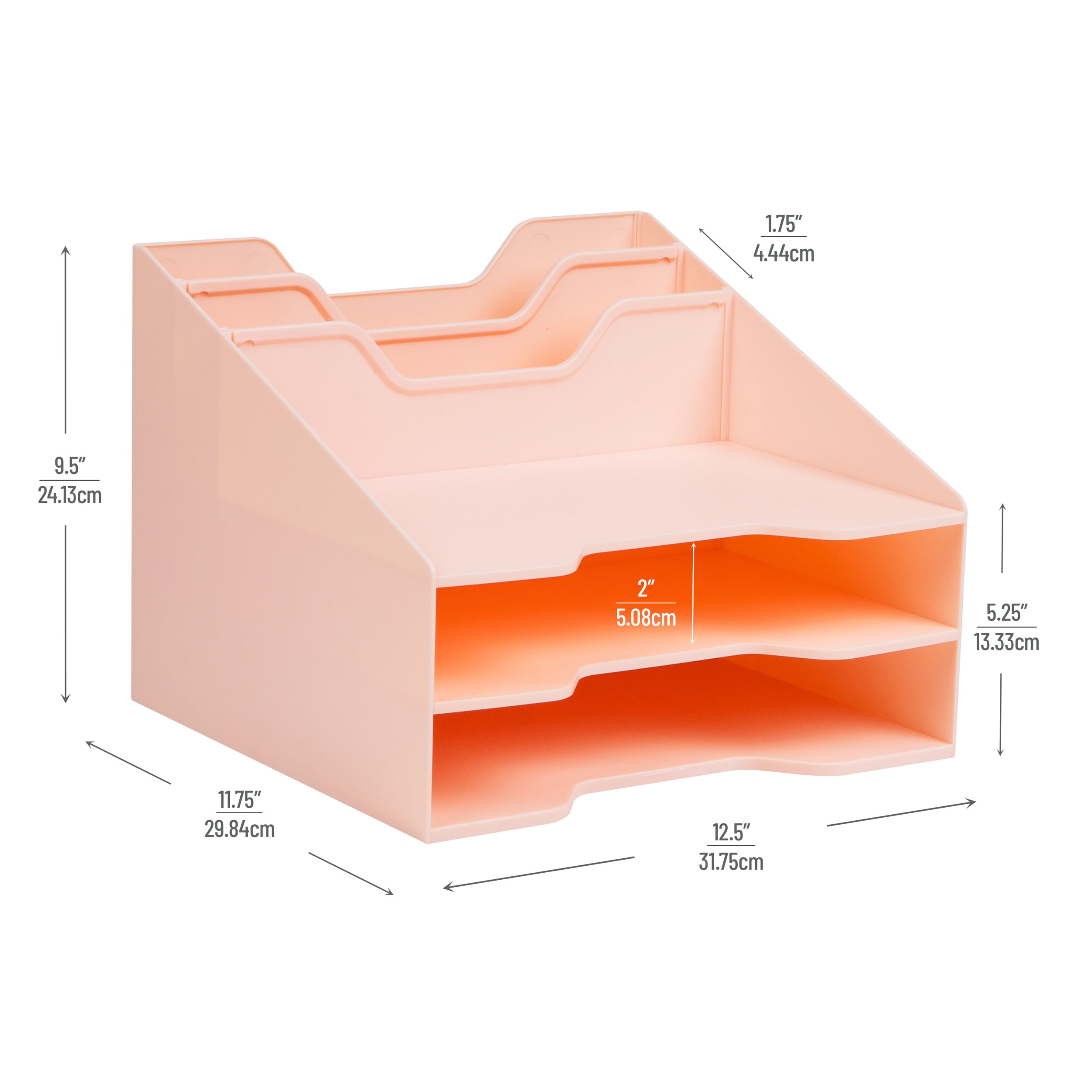 Mind Reader Desktop Organizer, Vertical File Holder, Paper Trays, Office, Plastic, 12.5"L x 11.75"W x 9.5"H, Pink