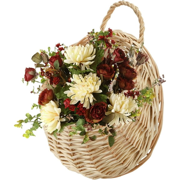 Hanging Wicker Basket for Plant, Decorative Wall Hanging Rattan Basket, Wicker Woven Basket Hanging Flower Basket for Front Door, Home, Garden (Plants Not Included)